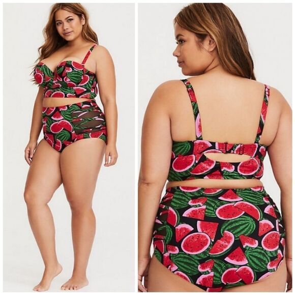 TORRID bikini 2 piece watermelon‎ push up and lattice mesh bottom swimsuit 0X/12 - Picture 1 of 15